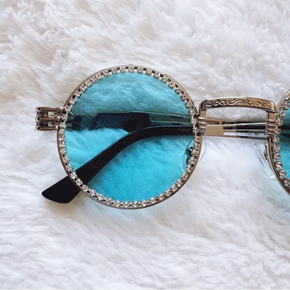 Kate Clear Blue Round Sunglasses